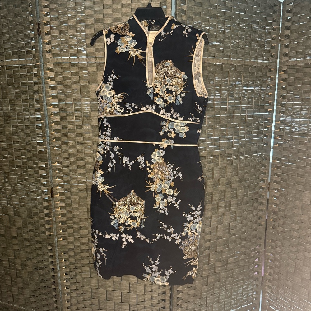 CDC Elegant Navy Gold Embroidered Mini Dress